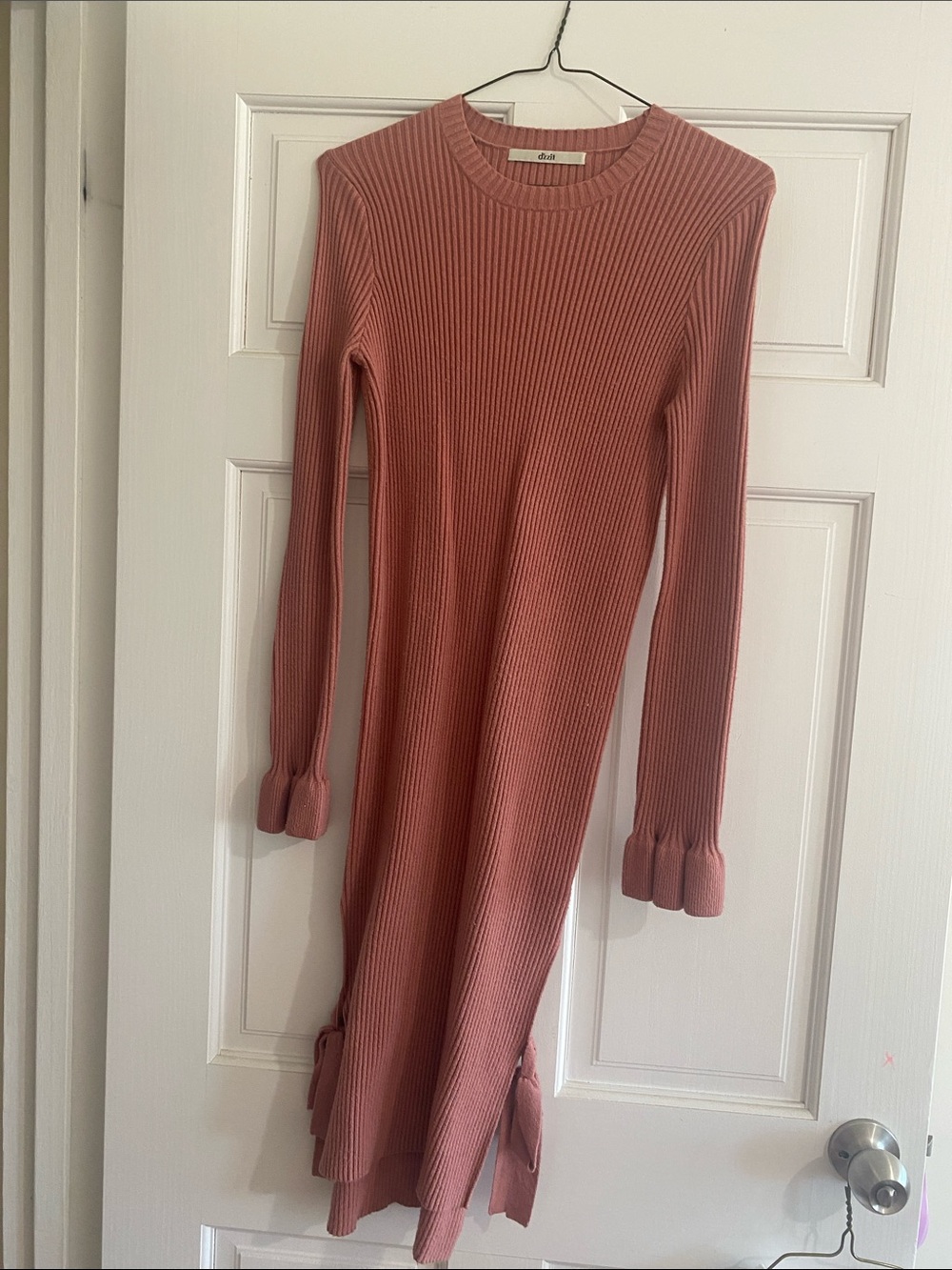Long Sleeve Ribbed Knit Dress in Dusty Rose